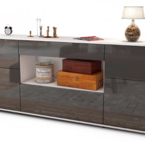 Sideboard Fabiola | Korpus Weiß | Front in Hochglanz Grau | 180x79x35cm (BxHxT)