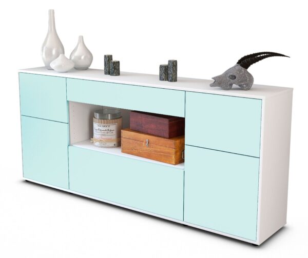 Sideboard Fabiola | Korpus Weiß | Front in Mint | 180x79x35cm (BxHxT)