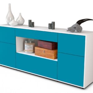 Sideboard Fabiola | Korpus Weiß | Front in Türkis | 180x79x35cm (BxHxT)