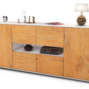 Sideboard Farina | Korpus Weiß | Front in Eiche Holz Optik | 180x79x35cm (BxHxT)