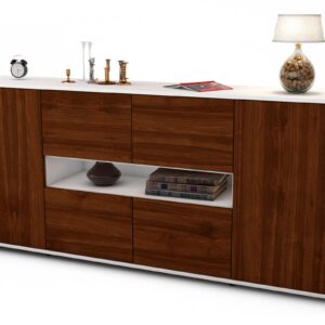 Sideboard Farina | Korpus Weiß | Front in Walnuss Holz Optik | 180x79x35cm (BxHxT)