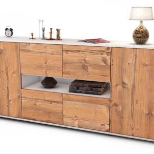 Sideboard Farina | Korpus Weiß | Front in Pinie Holz Optik | 180x79x35cm (BxHxT)