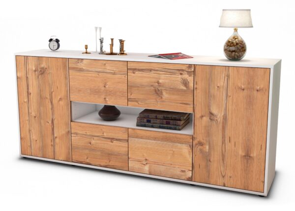Sideboard Farina | Korpus Weiß | Front in Pinie Holz Optik | 180x79x35cm (BxHxT)
