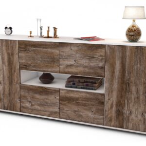 Sideboard Farina | Korpus Weiß | Front in Treibholz Holz Optik | 180x79x35cm (BxHxT)