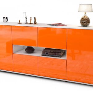 Sideboard Farina | Korpus Weiß | Front in Hochglanz Orange | 180x79x35cm (BxHxT)