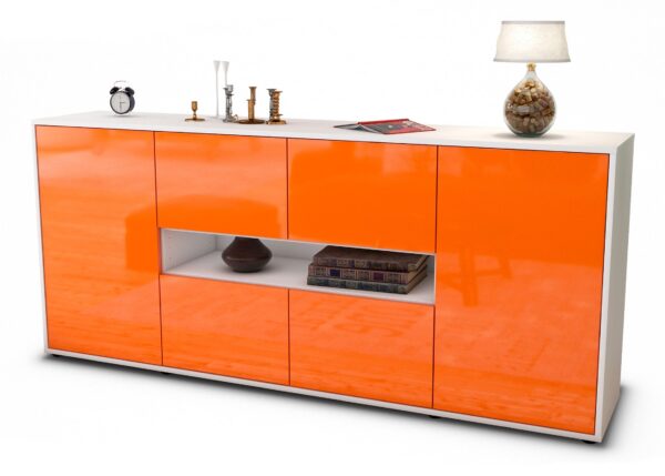 Sideboard Farina | Korpus Weiß | Front in Hochglanz Orange | 180x79x35cm (BxHxT)