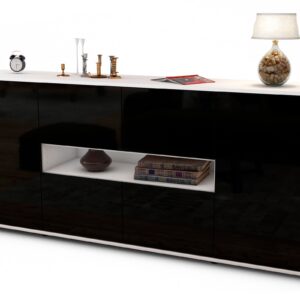 Sideboard Farina | Korpus Weiß | Front in Hochglanz Schwarz | 180x79x35cm (BxHxT)