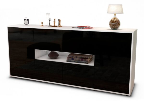 Sideboard Farina | Korpus Weiß | Front in Hochglanz Schwarz | 180x79x35cm (BxHxT)