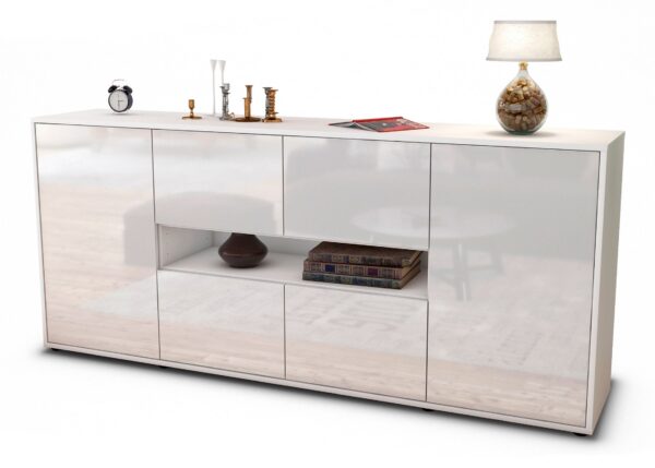 Sideboard Farina | Korpus Weiß | Front in Hochglanz Weiß | 180x79x35cm (BxHxT)