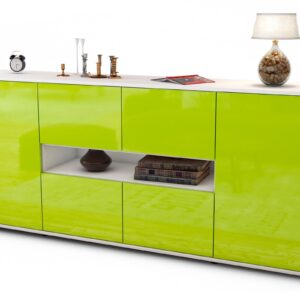 Sideboard Farina | Korpus Weiß | Front in Hochglanz Grün | 180x79x35cm (BxHxT)
