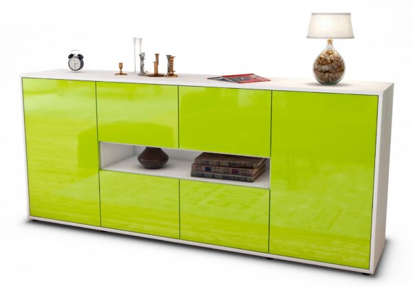 Sideboard Farina | Korpus Weiß | Front in Hochglanz Grün | 180x79x35cm (BxHxT)