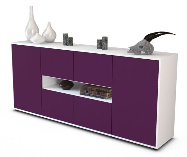 Sideboard Farina | Korpus Weiß | Front in Lila | 180x79x35cm (BxHxT)