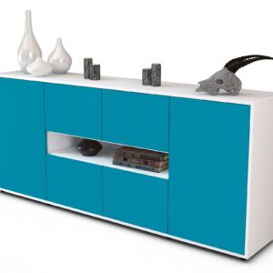 Sideboard Farina | Korpus Weiß | Front in Türkis | 180x79x35cm (BxHxT)