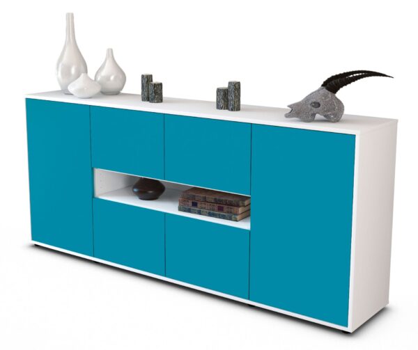 Sideboard Farina | Korpus Weiß | Front in Türkis | 180x79x35cm (BxHxT)