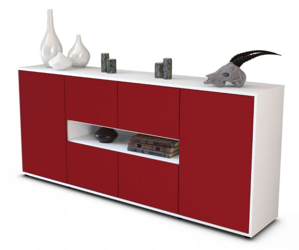 Sideboard Farina | Korpus Weiß | Front in Bordeaux | 180x79x35cm (BxHxT)