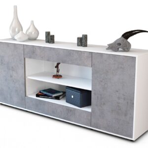 Sideboard Feli | Korpus Weiß | Front in Beton Optik | 180x79x35cm (BxHxT)