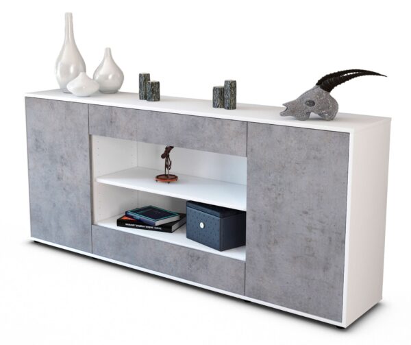 Sideboard Feli | Korpus Weiß | Front in Beton Optik | 180x79x35cm (BxHxT)