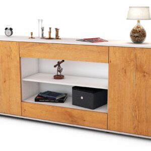 Sideboard Feli | Korpus Weiß | Front in Eiche Holz Optik | 180x79x35cm (BxHxT)