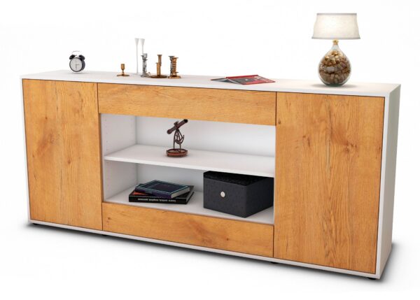 Sideboard Feli | Korpus Weiß | Front in Eiche Holz Optik | 180x79x35cm (BxHxT)