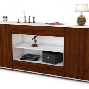 Sideboard Feli | Korpus Weiß | Front in Walnuss Holz Optik | 180x79x35cm (BxHxT)