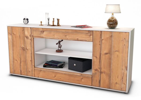 Sideboard Feli | Korpus Weiß | Front in Pinie Holz Optik | 180x79x35cm (BxHxT)