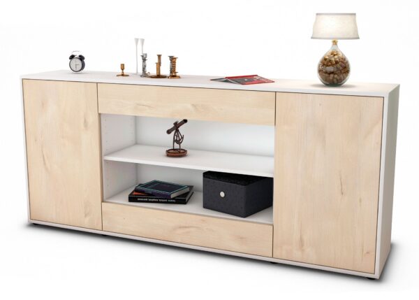 Sideboard Feli | Korpus Weiß | Front in Zeder Holz Optik | 180x79x35cm (BxHxT)
