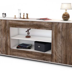 Sideboard Feli | Korpus Weiß | Front in Treibholz Holz Optik | 180x79x35cm (BxHxT)