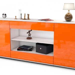 Sideboard Feli | Korpus Weiß | Front in Hochglanz Orange | 180x79x35cm (BxHxT)