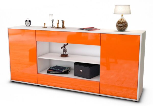 Sideboard Feli | Korpus Weiß | Front in Hochglanz Orange | 180x79x35cm (BxHxT)