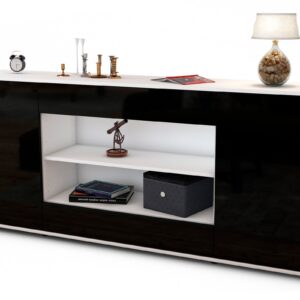 Sideboard Feli | Korpus Weiß | Front in Hochglanz Schwarz | 180x79x35cm (BxHxT)