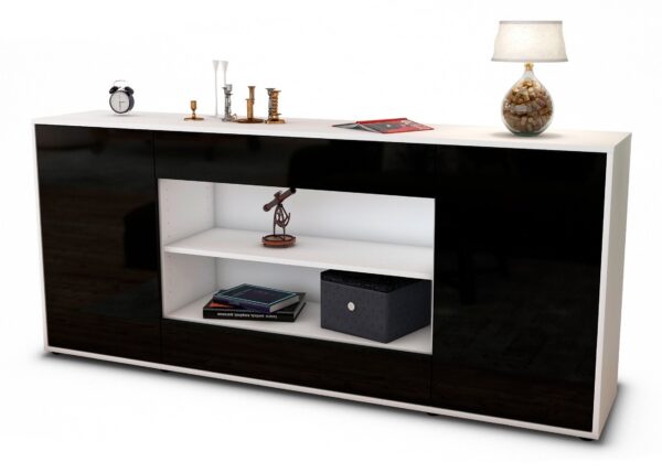 Sideboard Feli | Korpus Weiß | Front in Hochglanz Schwarz | 180x79x35cm (BxHxT)