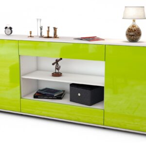 Sideboard Feli | Korpus Weiß | Front in Hochglanz Grün | 180x79x35cm (BxHxT)