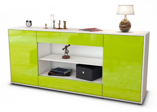 Sideboard Feli | Korpus Weiß | Front in Hochglanz Grün | 180x79x35cm (BxHxT)