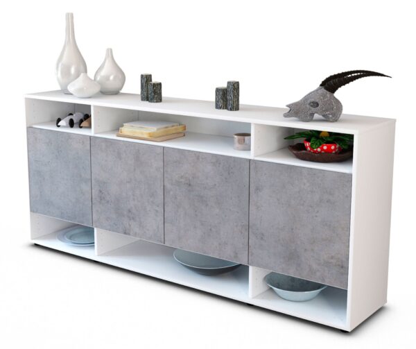 Sideboard Felia | Korpus Weiß | Front in Beton Optik | 180x79x35cm (BxHxT)