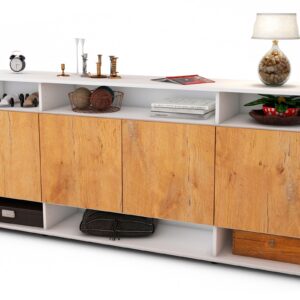 Sideboard Felia | Korpus Weiß | Front in Eiche Holz Optik | 180x79x35cm (BxHxT)