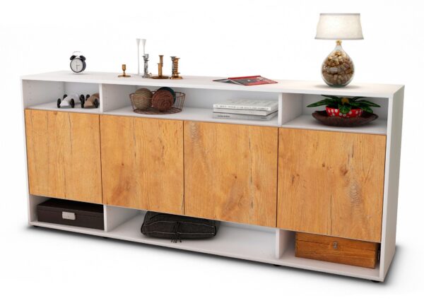 Sideboard Felia | Korpus Weiß | Front in Eiche Holz Optik | 180x79x35cm (BxHxT)