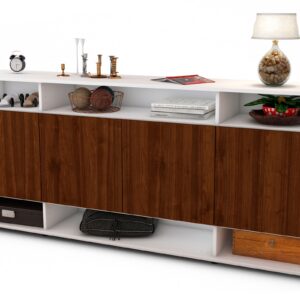 Sideboard Felia | Korpus Weiß | Front in Walnuss Holz Optik | 180x79x35cm (BxHxT)