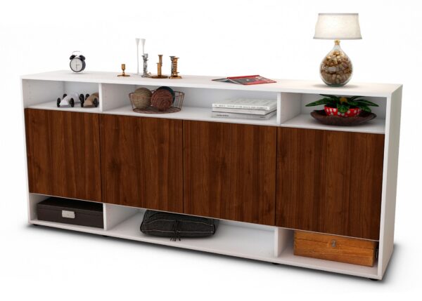 Sideboard Felia | Korpus Weiß | Front in Walnuss Holz Optik | 180x79x35cm (BxHxT)