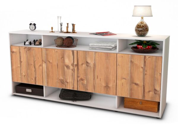 Sideboard Felia | Korpus Weiß | Front in Pinie Holz Optik | 180x79x35cm (BxHxT)