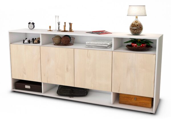 Sideboard Felia | Korpus Weiß | Front in Zeder Holz Optik | 180x79x35cm (BxHxT)