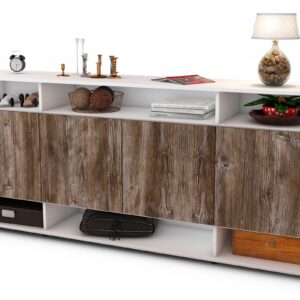 Sideboard Felia | Korpus Weiß | Front in Treibholz Holz Optik | 180x79x35cm (BxHxT)