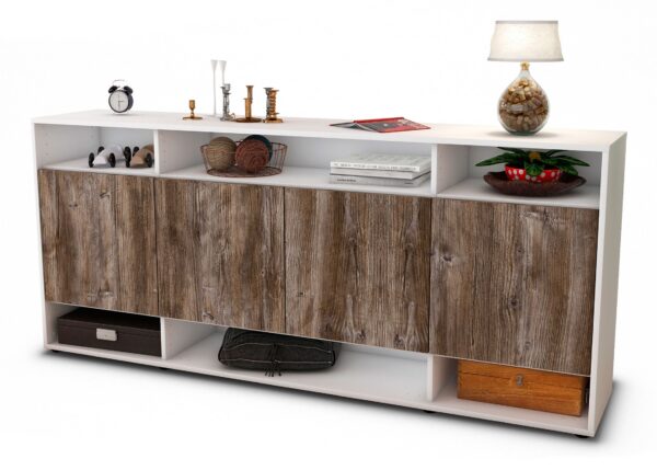 Sideboard Felia | Korpus Weiß | Front in Treibholz Holz Optik | 180x79x35cm (BxHxT)