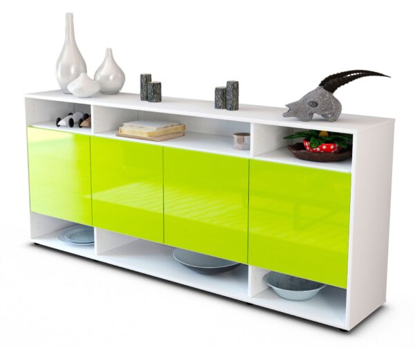 Sideboard Felia | Korpus Weiß | Front in Hochglanz Grün | 180x79x35cm (BxHxT)
