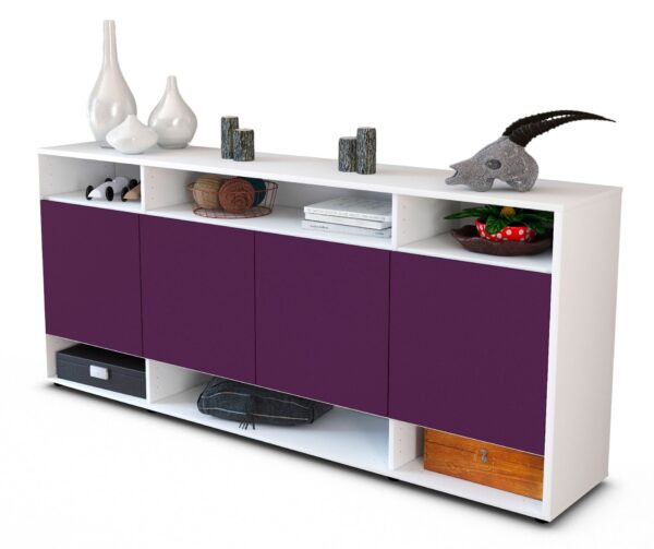 Sideboard Felia | Korpus Weiß | Front in Lila | 180x79x35cm (BxHxT)
