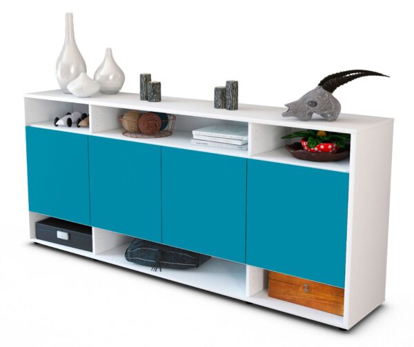 Sideboard Felia | Korpus Weiß | Front in Türkis | 180x79x35cm (BxHxT)