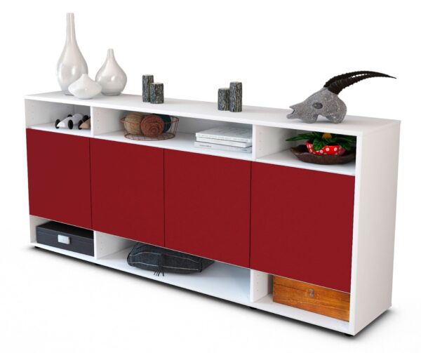 Sideboard Felia | Korpus Weiß | Front in Bordeaux | 180x79x35cm (BxHxT)