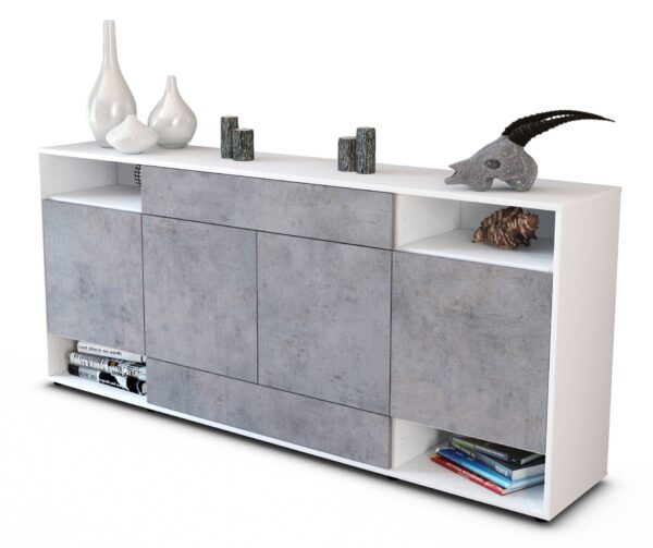 Sideboard Felicia | Korpus Weiß | Front in Beton Optik | 180x79x35cm (BxHxT)