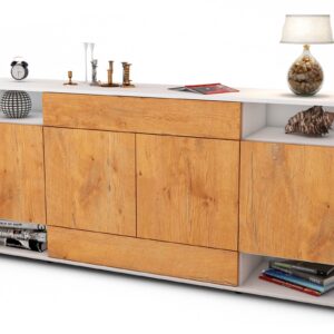 Sideboard Felicia | Korpus Weiß | Front in Eiche Holz Optik | 180x79x35cm (BxHxT)