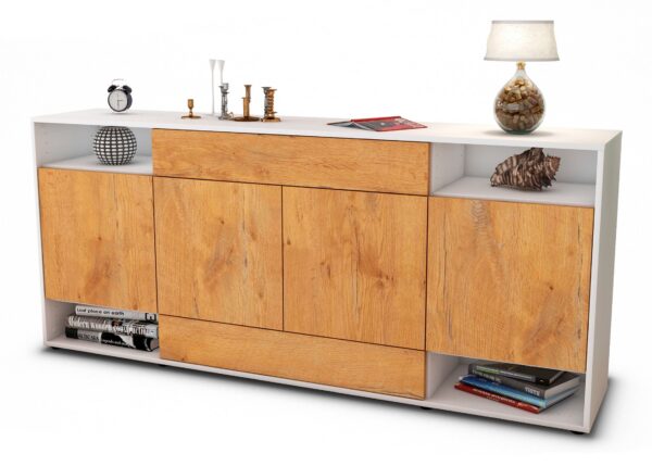 Sideboard Felicia | Korpus Weiß | Front in Eiche Holz Optik | 180x79x35cm (BxHxT)
