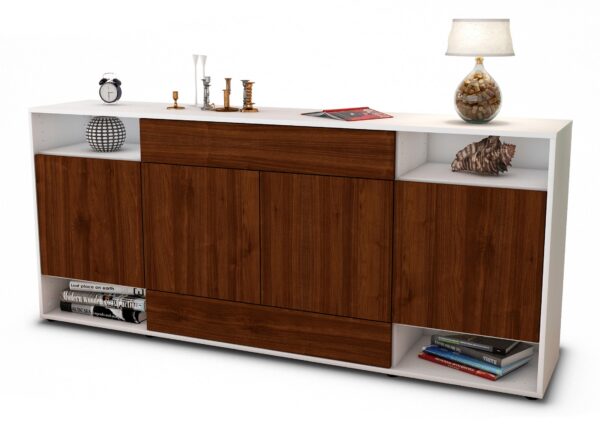 Sideboard Felicia | Korpus Weiß | Front in Walnuss Holz Optik | 180x79x35cm (BxHxT)